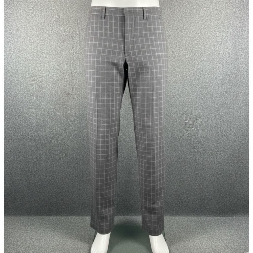 Banana Republic Dress Pants Men's 36 X 32 Gray Plaid Straight Leg 100% Cotton